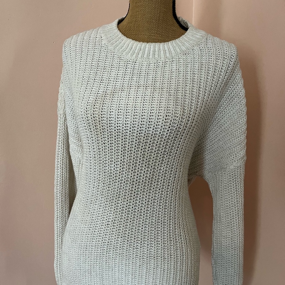 Skull Cashmere Cream Scoop Neck Open-Weave Knit Sweater